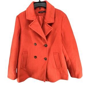 Monoprix Femme Coat Womens L 44 Orange Double Breasted Wool Blend Peacoat Jacket